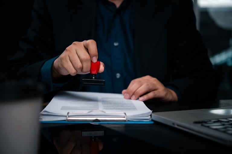 Professional notary examining documents